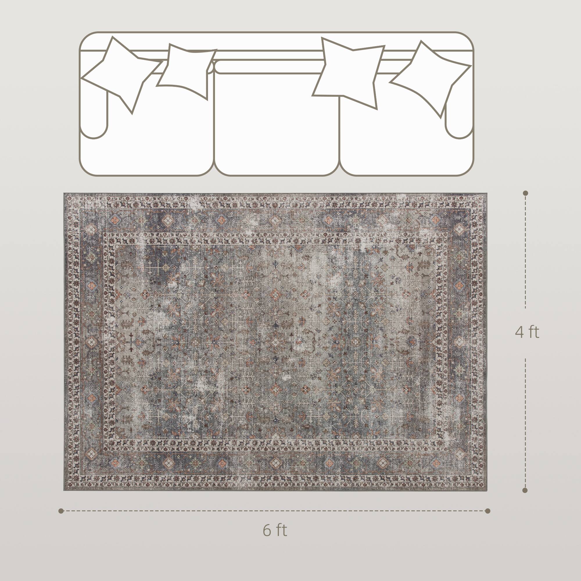 Alt View 2. Homcom - Area Rug 4x6, Machine Washable Non-Slip Traditional Floor Cover, Dark Mixed-Brown - Dark Mixed Brown.