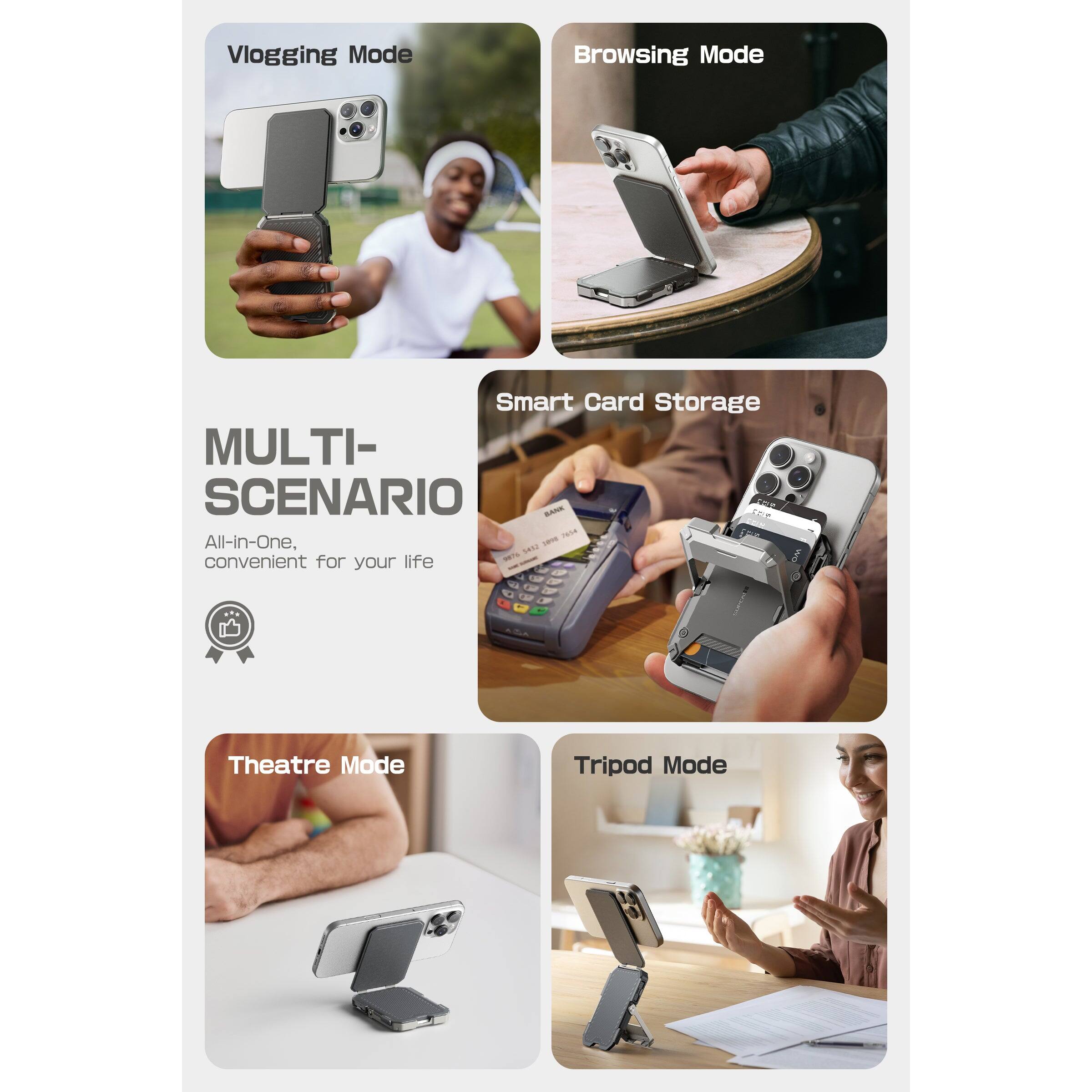 Vlogging Mode  
Browsing Mode  
Smart Card Storage  
Theatre Mode  
Tripod Mode  

MULTI-SCENARIO  
All-in-One  
convenient for your life