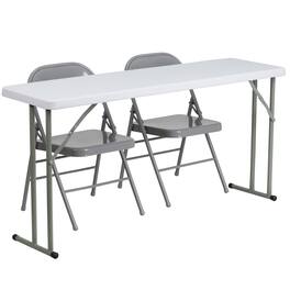 Emma + Oliver - 5-Foot Plastic Folding Training Table Set with 2 Metal Folding Chairs - Gray