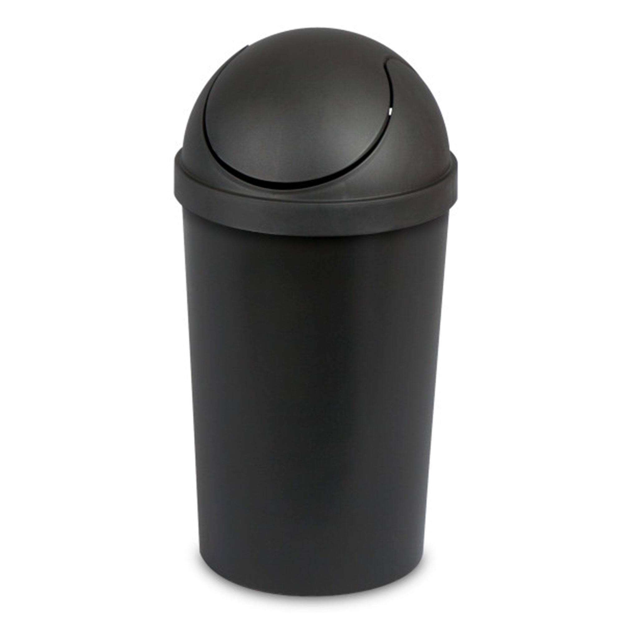 Front. Sterilite - Sterilite SwingTop Wastebasket, 3 Gal Round Trash Can w/Swing Lid, 6 Pack, Black - Black.