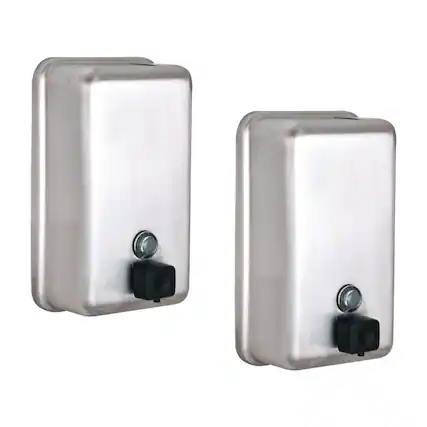 Front. Alpine Industries - 40 oz Vertical Manual Surface-Mounted Stainless Steel Liquid Soap Dispenser 2 Pack - Stainless Steel.