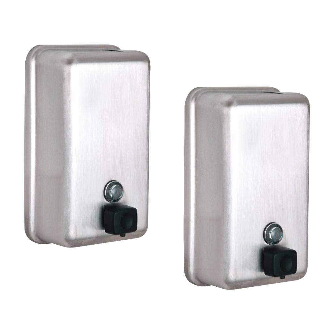 Front. Alpine Industries - 40 oz Vertical Manual Surface-Mounted Stainless Steel Liquid Soap Dispenser 2 Pack - Stainless Steel.