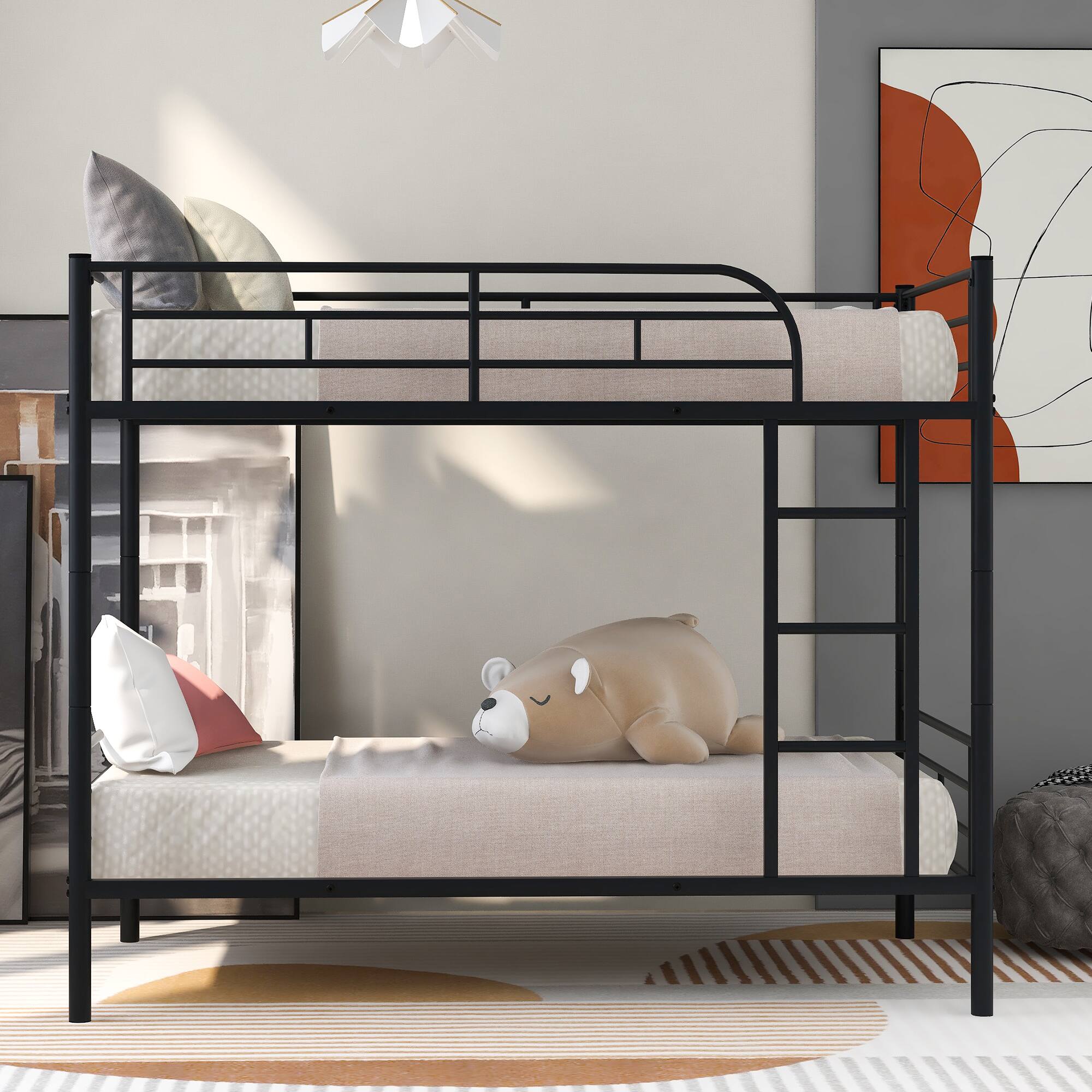 Alt View 6. Spaco - Spaco Twin Over Twin Convertible Metal Bunk Bed, Heavy Duty Steel with Wear-Resistant Finish, for Bedroom, Kids Room - Black.