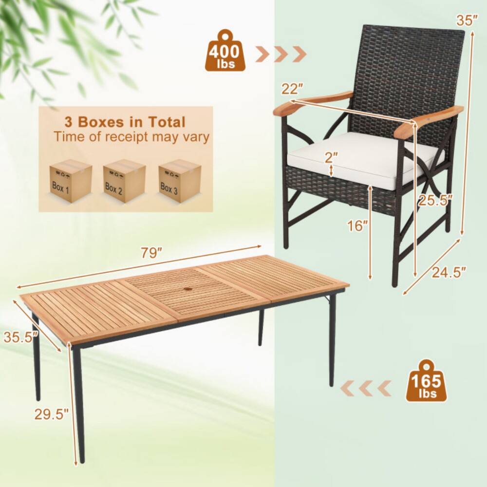 3 Boxes in Total  
Time of receipt may vary  

Box 1  
Box 2  
Box 3  

Dimensions:  
- Table: 79" x 35.5" x 29.5"  
- Chair: 24.5" x 25.5" x 22" x 2"  

Weight:  
- Table: 165 lbs  
- Chair: 400 lbs
