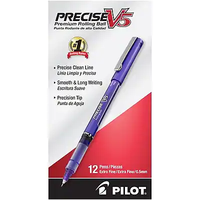 PRECISE V5
Premium Rolling Ball
Punta Rodante de alta Calidad
1. Precise Clean Line
Línea Limpia y Precisa
2. Smooth & Long Writing
Escritura Suave
3. Precision Tip
Punta de Aguja
12 Pens/Piezas
Extra Fine/Extra Fino/0.5mm
PILOT