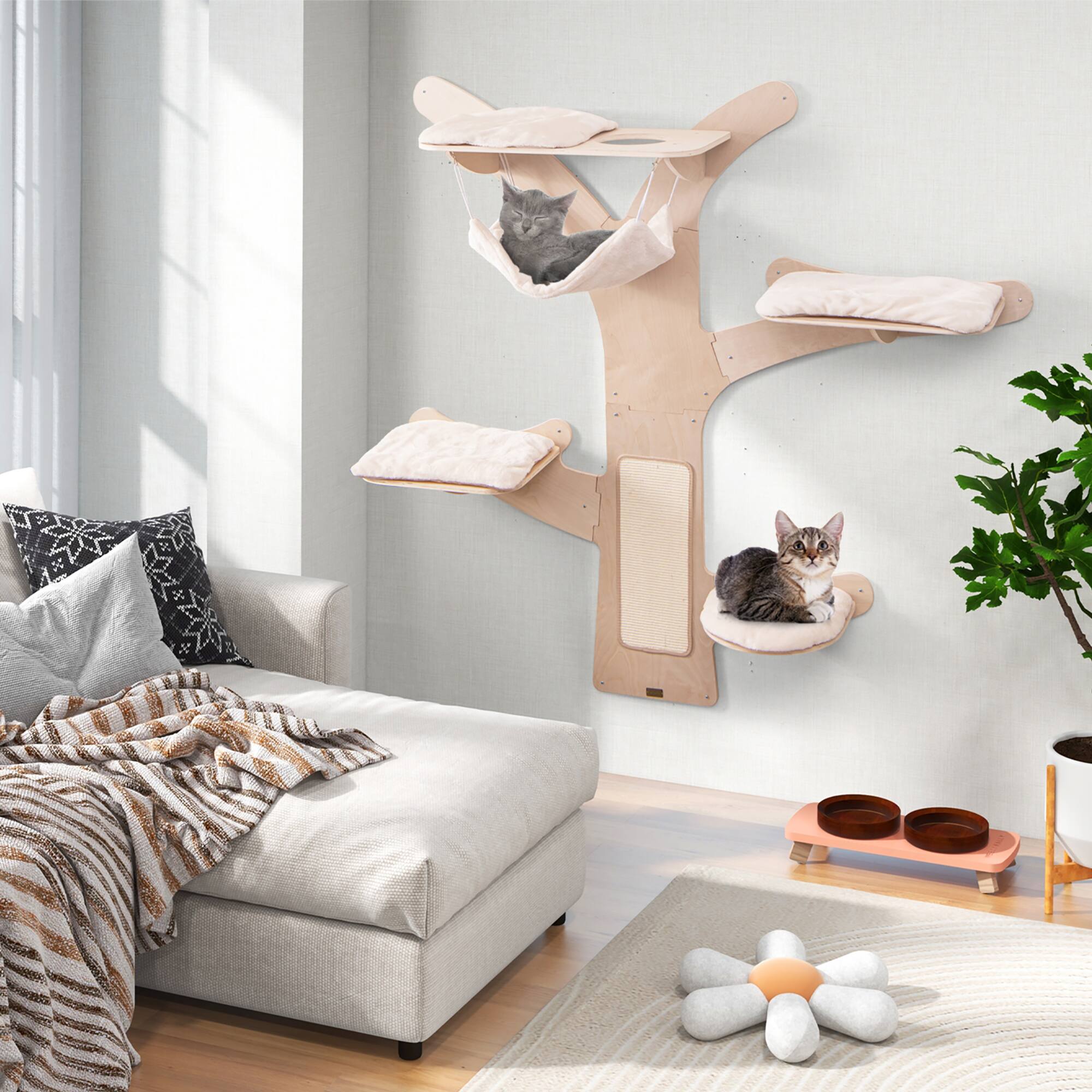 Alt View 3. Gymax - Gymax Wall-Mounted Cat Tower w/ Hammock 4 Platforms Sisal Scratching Mat for Indoor - Natural & White.
