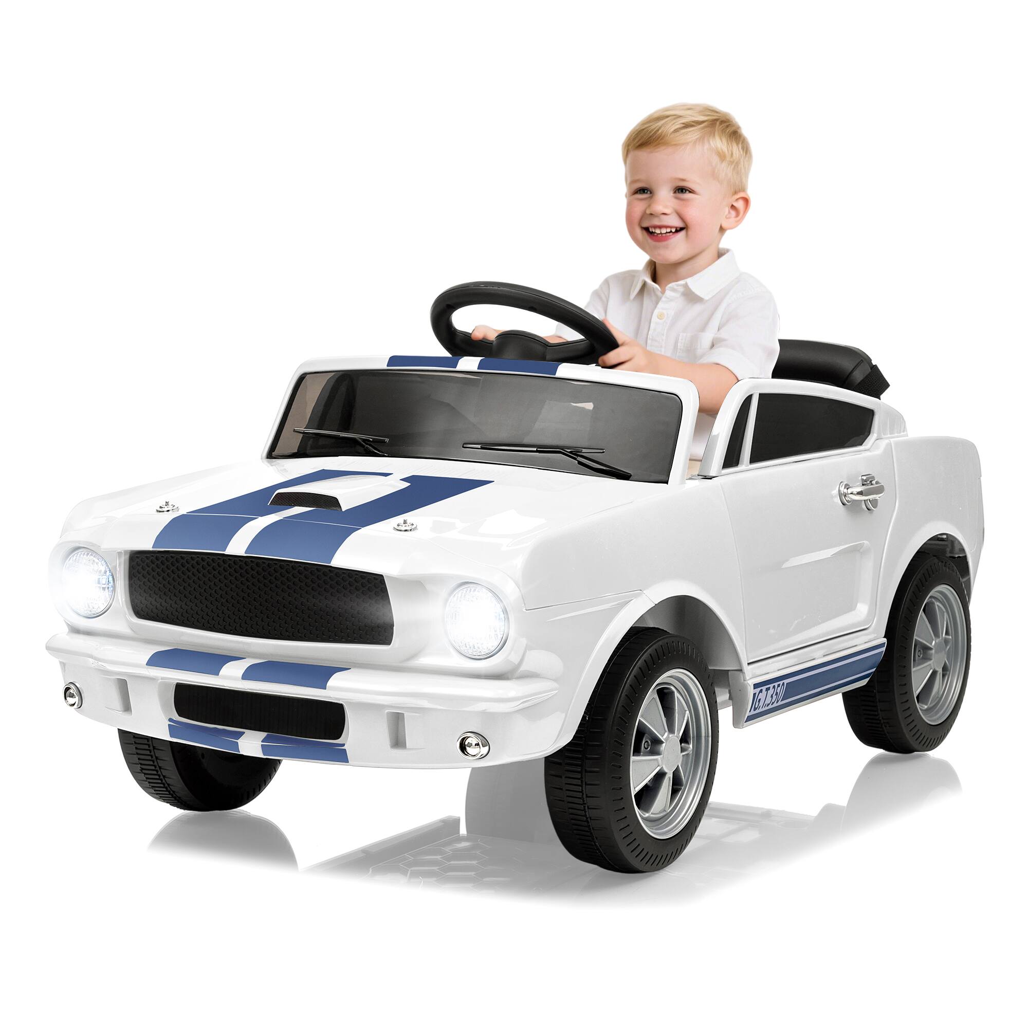 GARVEE - Licensed Shelby 12V Kids Electric Car, Parent Remote Control, 3 Speeds, Music, Gift for Boys & Girls - White
