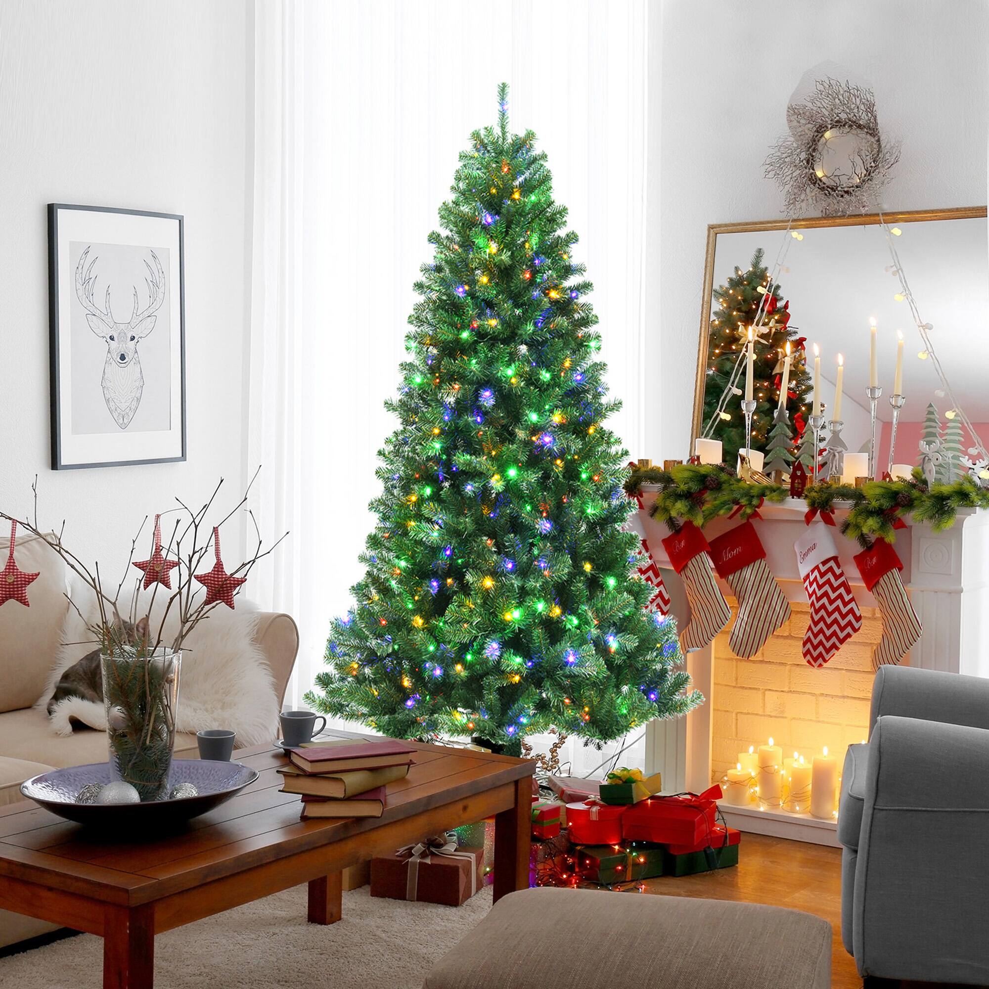 Alt View 3. Gymax - Gymax 7 FT Pre-lit Artificial Christmas Tree Hinged Xmas Tree w/ 9 Lighting Modes - Green.