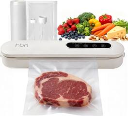 HBN - Vacuum Sealer Machine, Automatic, Dry & Moist Modes, Compact, Built-in Safety, Efficient for Home & Kitchen - White