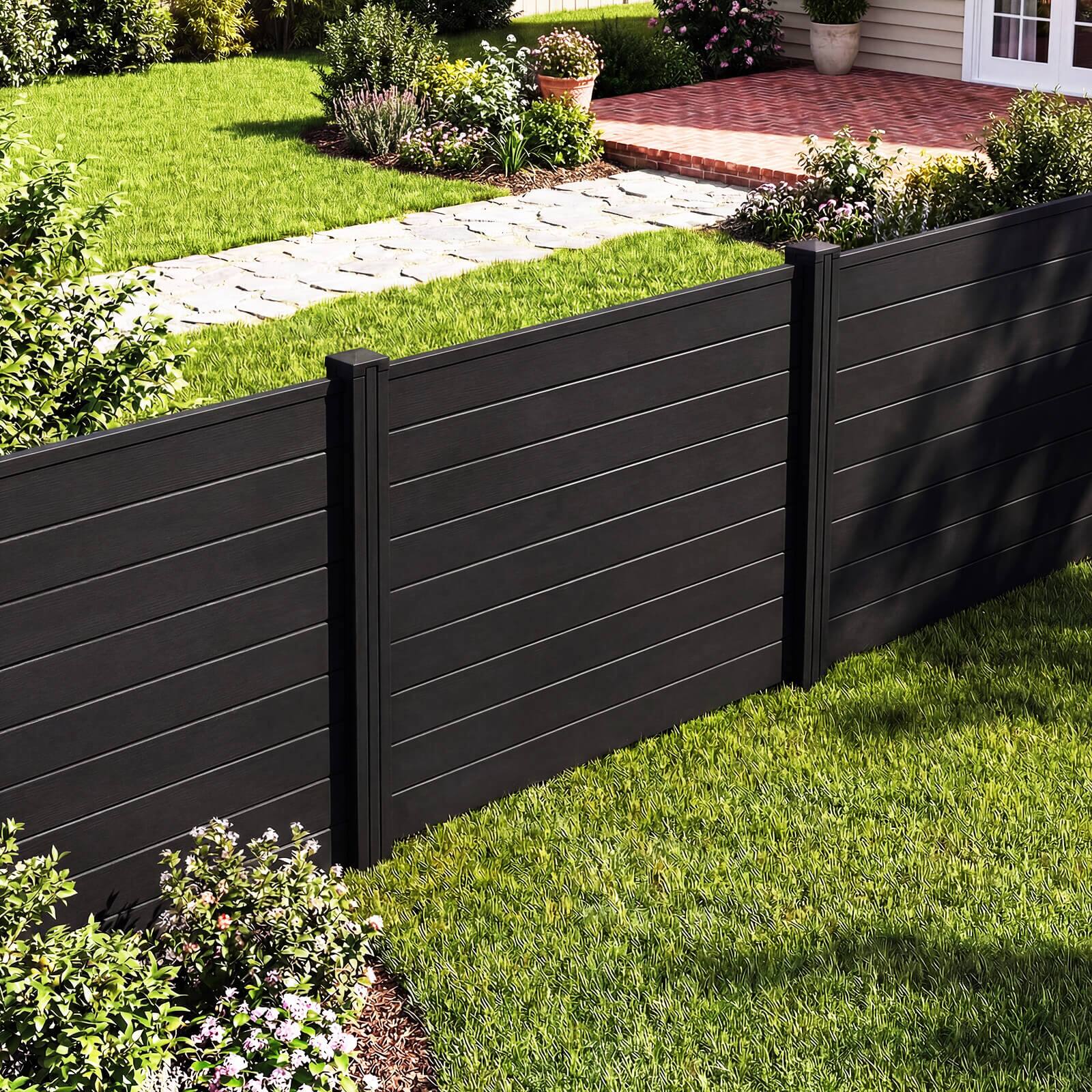 Alt View 3. Costway - 48"L x 37.5"H Air Conditioner Fence Screen Panel Kit w/ 20" Long Stakes - Black.