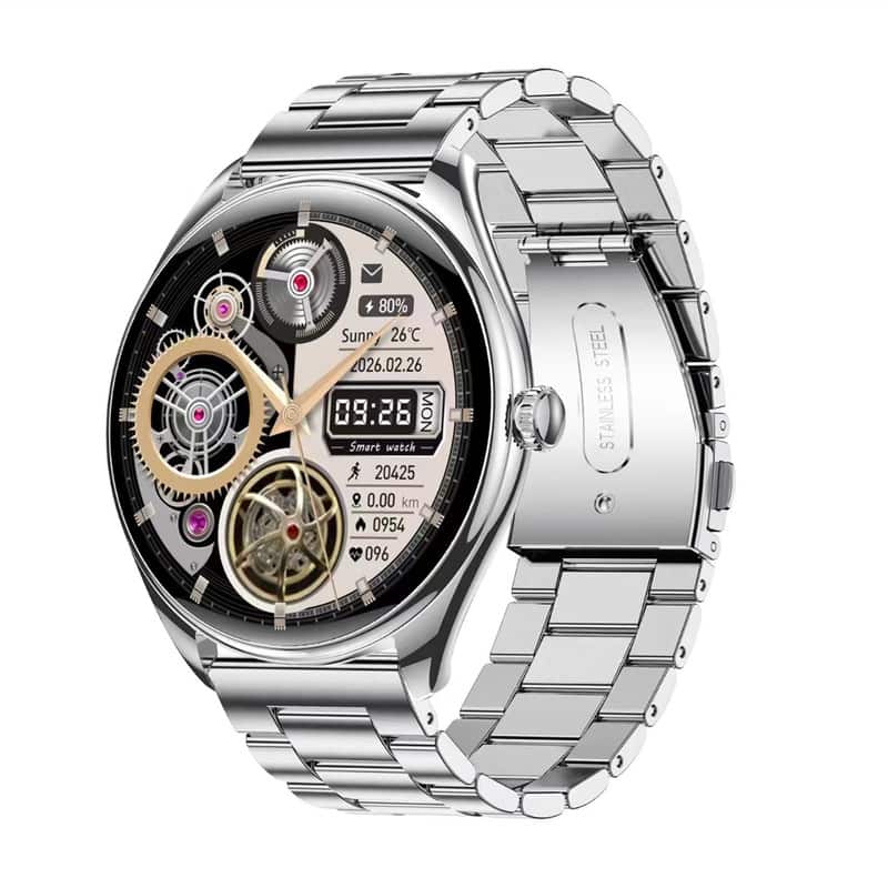 SKRAN - Smart Watch with Bluetooth Calling - Heart Rate Monitoring, Voice Assistant, and Sports Features - Three-Pearl Steel - Silver - (2026)