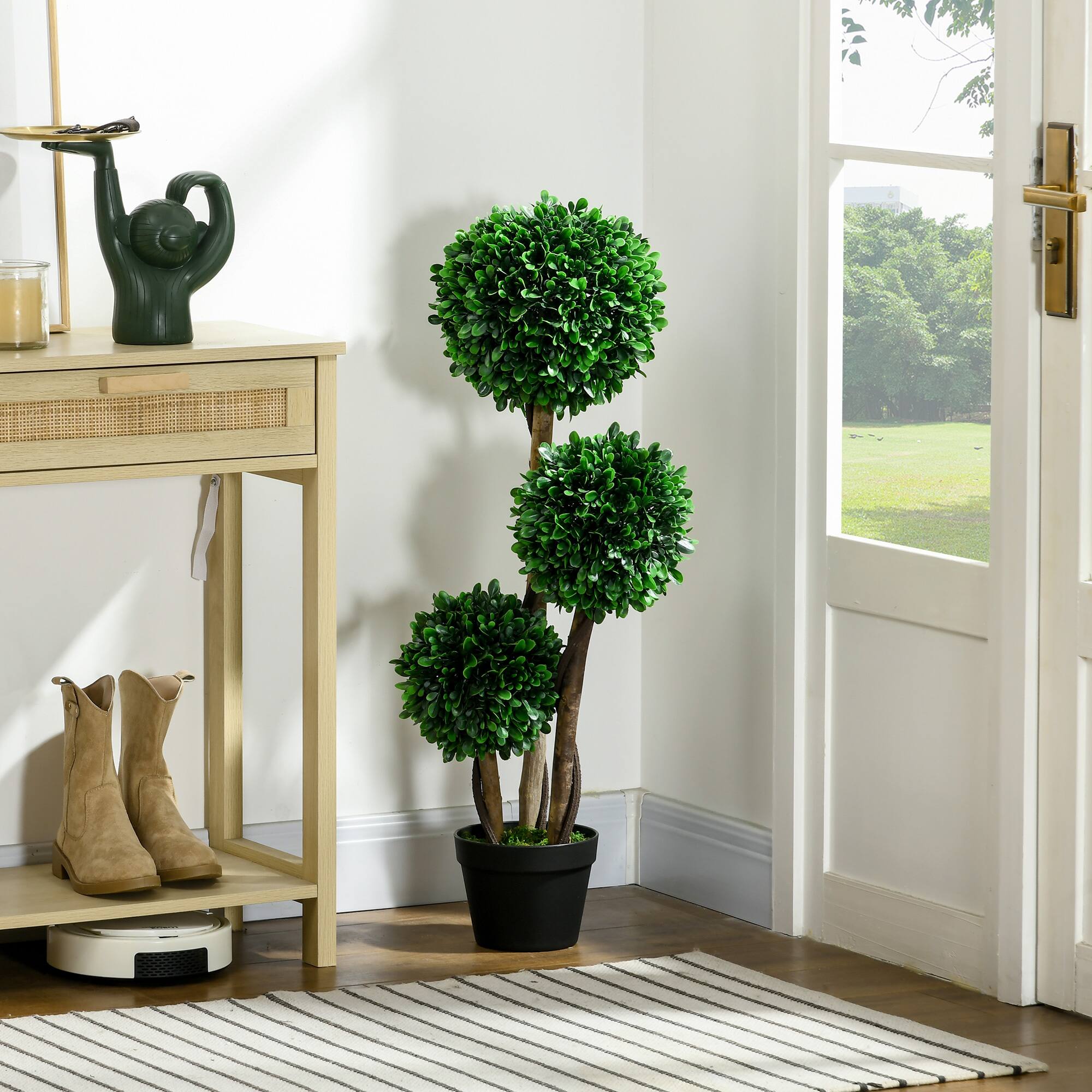 Alt View 1. Homcom - 3 Ball Boxwood Topiary Tree with Pot, Artificial Indoor Outdoor Plant for Home Decor, 3ft​ - Green.