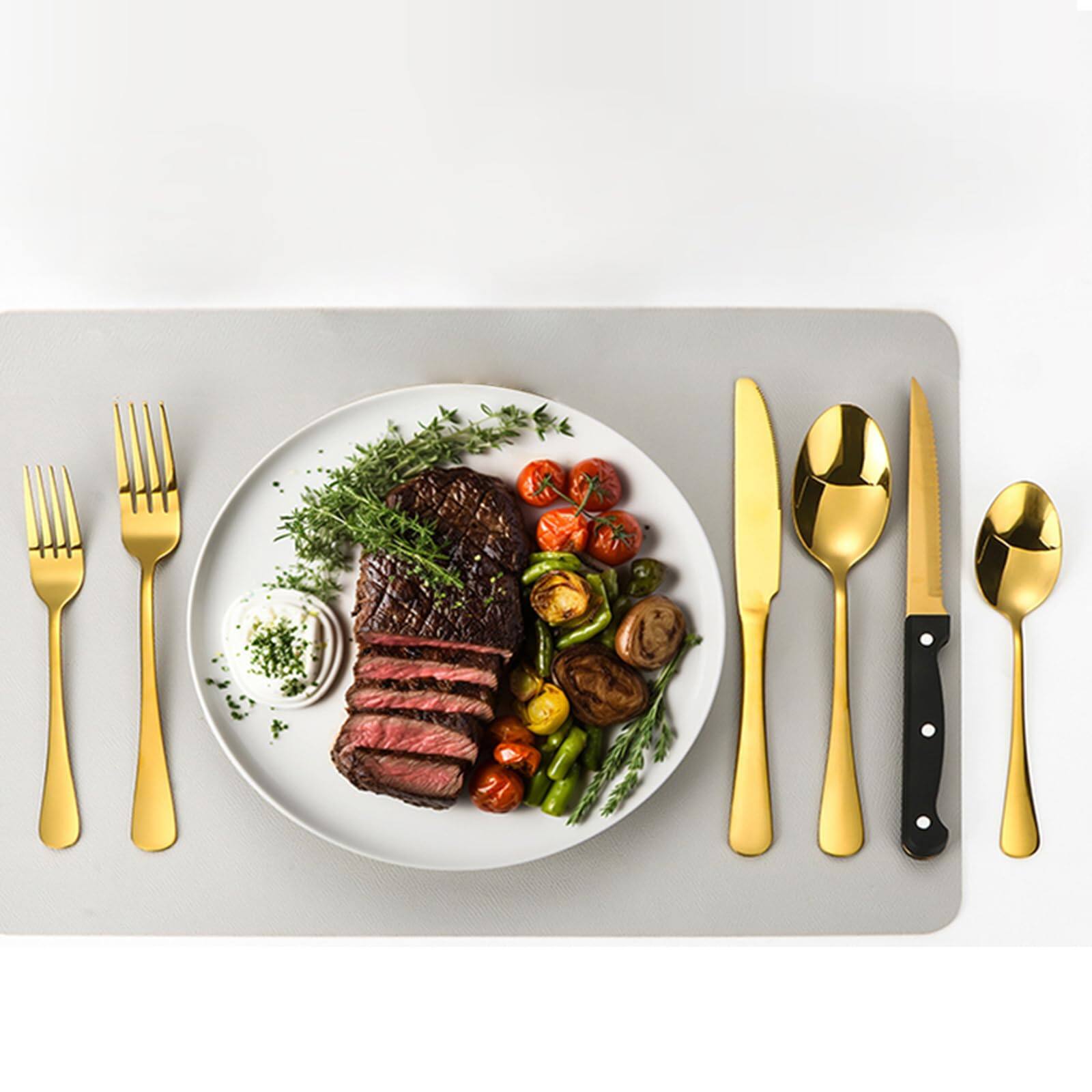 Alt View 1. Dazzed Corner - 48-Piece Stainless Steel Silverware Set with Steak Knives, Flatware Set for 8 - Gold.