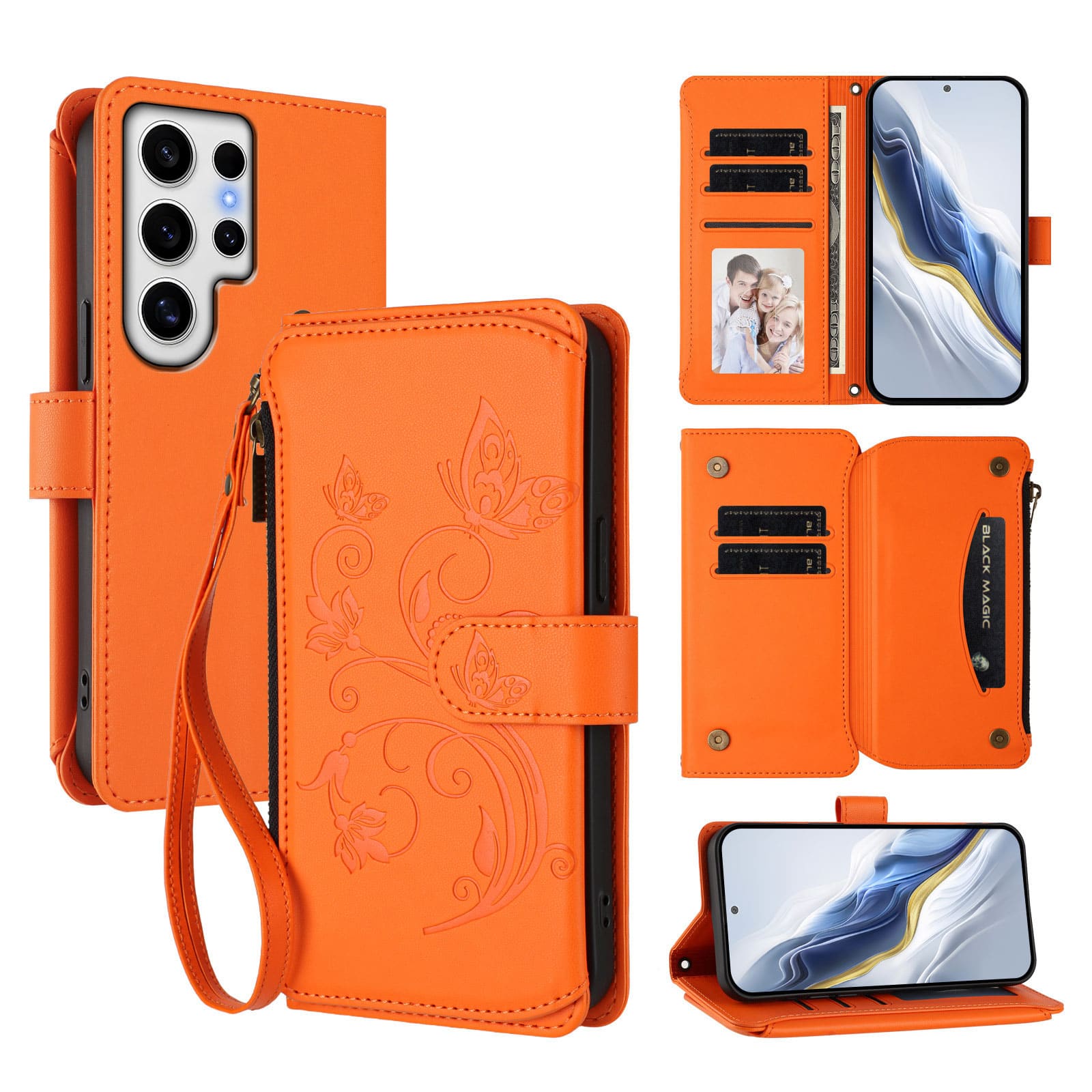 Dteck - Crossbody Wallet Case for Samsung Galaxy S24 Ultra,Embossed Butterfly Flower Folio Cover with Zipper Pocket+Strap - Orange price history on PriceWatchPro