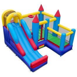 Costway - 5-In-1 Inflatable Bounce Castle with Basketball Rim & Climbing Wall Blower Excluded for Toddler