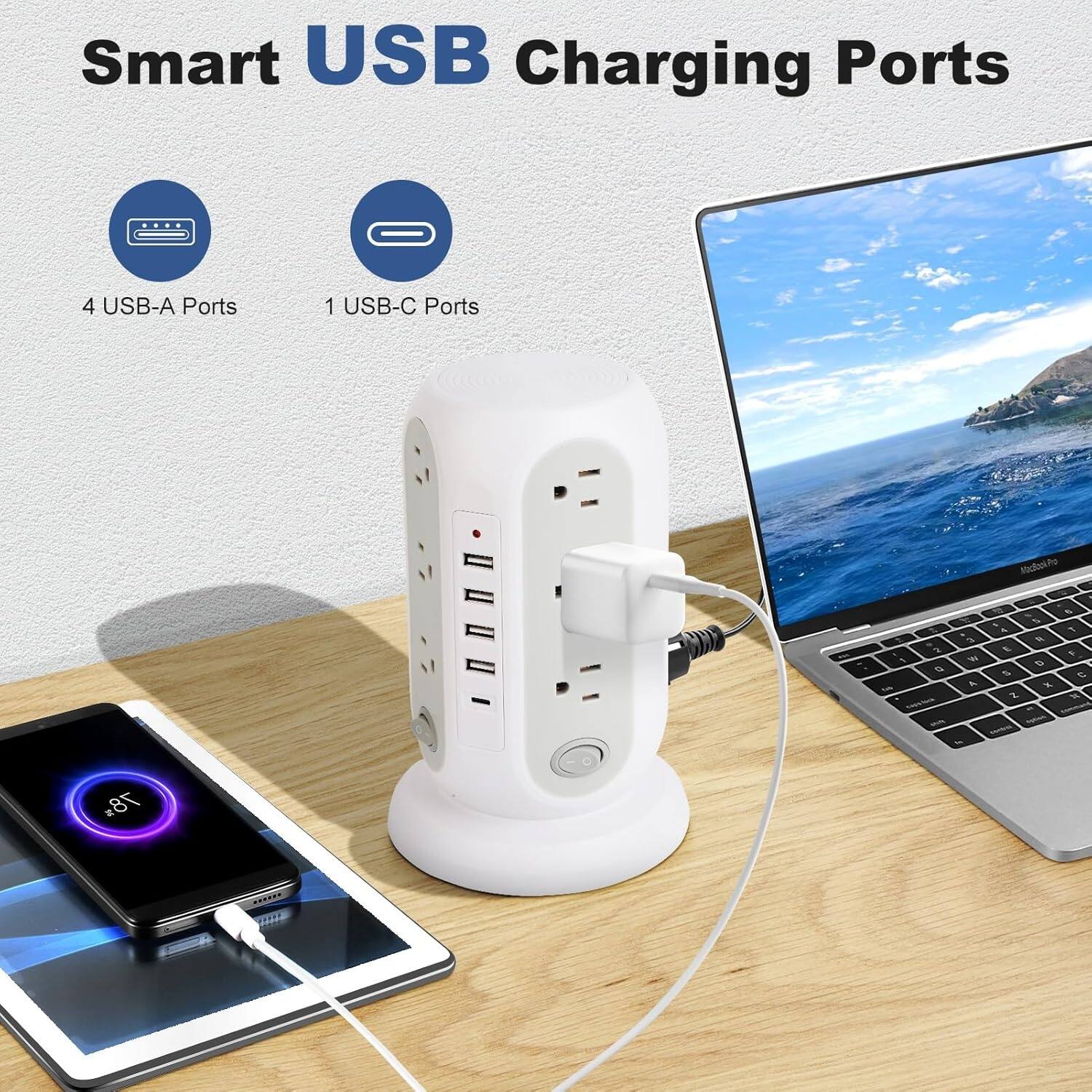 Smart USB Charging Ports  
4 USB-A Ports  
1 USB-C Ports