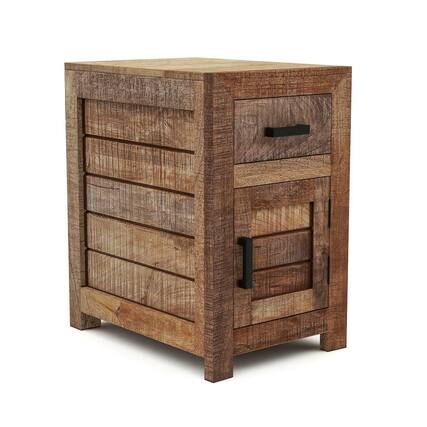 Front. Furniture of America - Ruga Rustic Solid Wood Storage Side Table in Natural Tone - Brown.