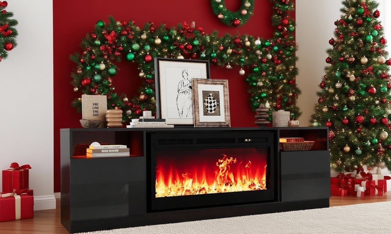 GARVEE - TV Stand For TVs Up To 80" With 36" Electric Fireplace Included
