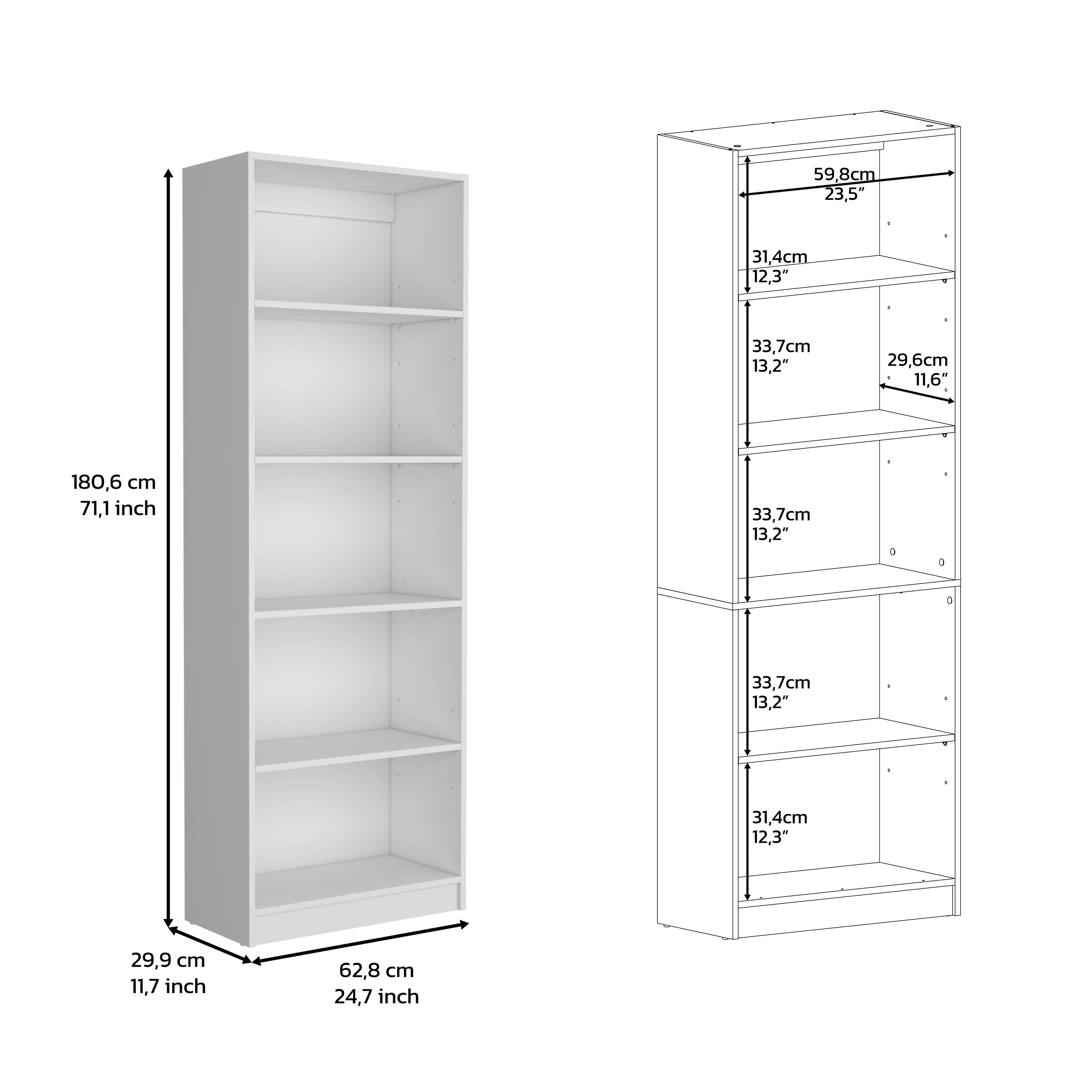 Shelf dimensions: 59.8cm (23.5") x 31.4cm (12.3") x 33.7cm (13.2")

Overall dimensions: 180.6cm (71.1") x 62.8cm (24.7") x 29.9cm (11.7")