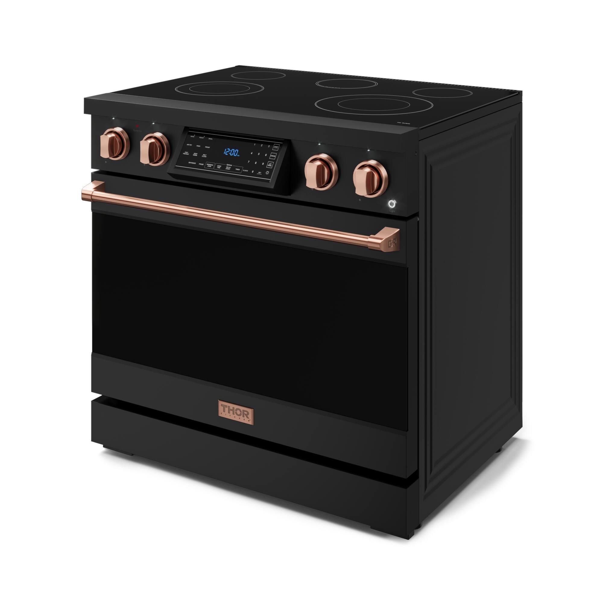 The text on the image reads "200 G 0 THOR." This is likely a reference to the brand name Thor, which is known for producing high-quality stoves and ovens. The oven in the image is a black stove with a digital display and a timer, indicating that it is a modern and advanced model.