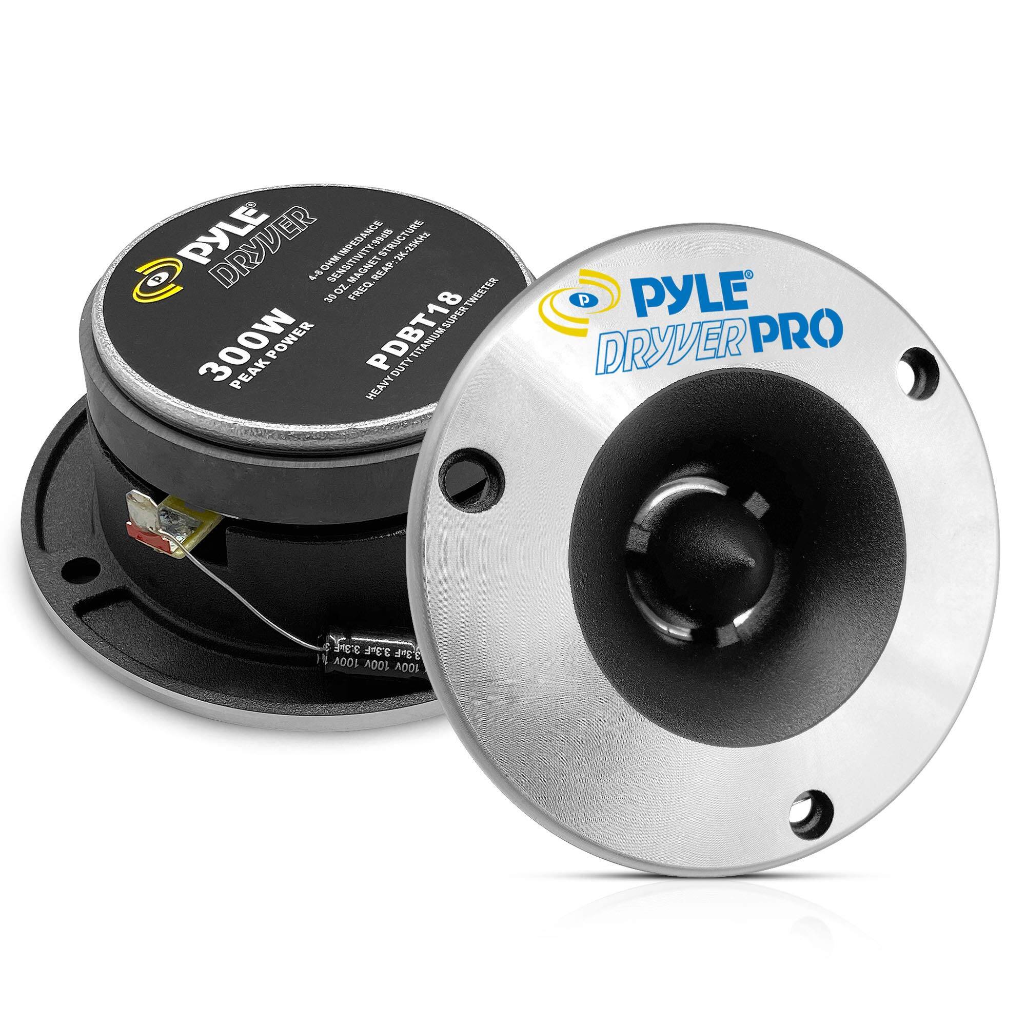 PYLE DRYVER PRO
300W PEAK POWER
4" SUBWOOFER
PDBT18
38OZ
PYLE TWEETER
3.3M 3.3uF 1 F 3 A00S 100v 100v