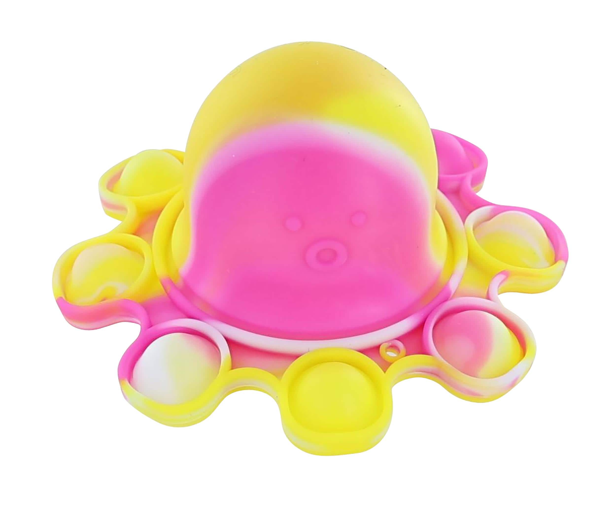 Toynk - Pop Fidget Toy Pink Octopus 8-Button Silicone Bubble Popping Game - Yellow