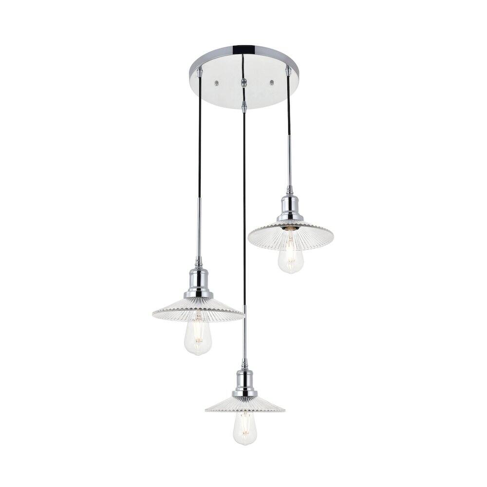 Alt View 7. Living District - Waltz 3 Light Chrome Pendant - Chrome And Clear.