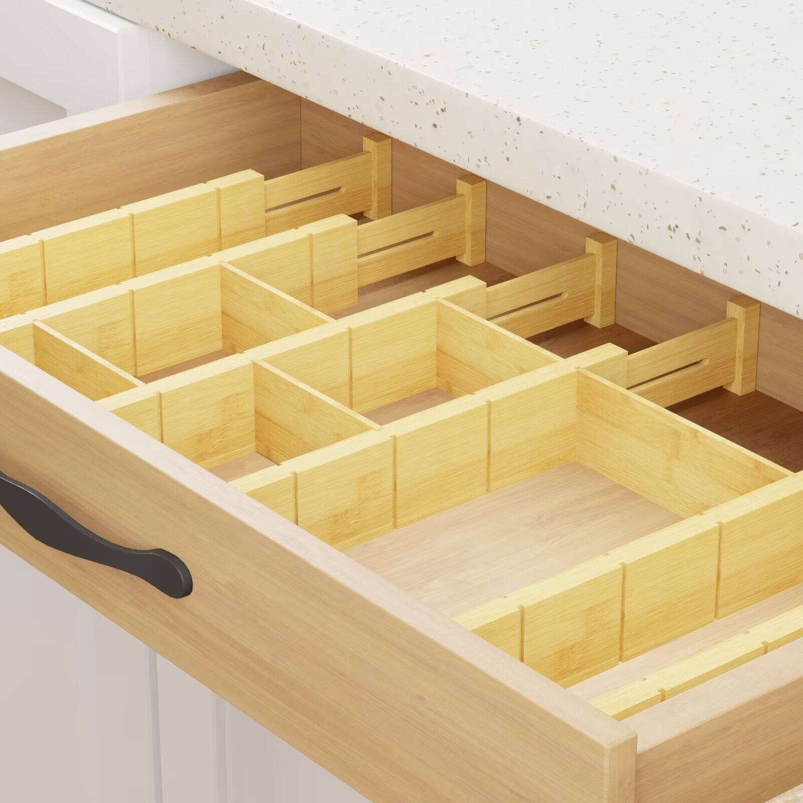 Alt View 2. Tooloton - Expandable Drawer Organizer Set with Dividers and Labels, Office Storage, 6 Dividers and 12 Inserts (13.25-17 Inch) - Natural.