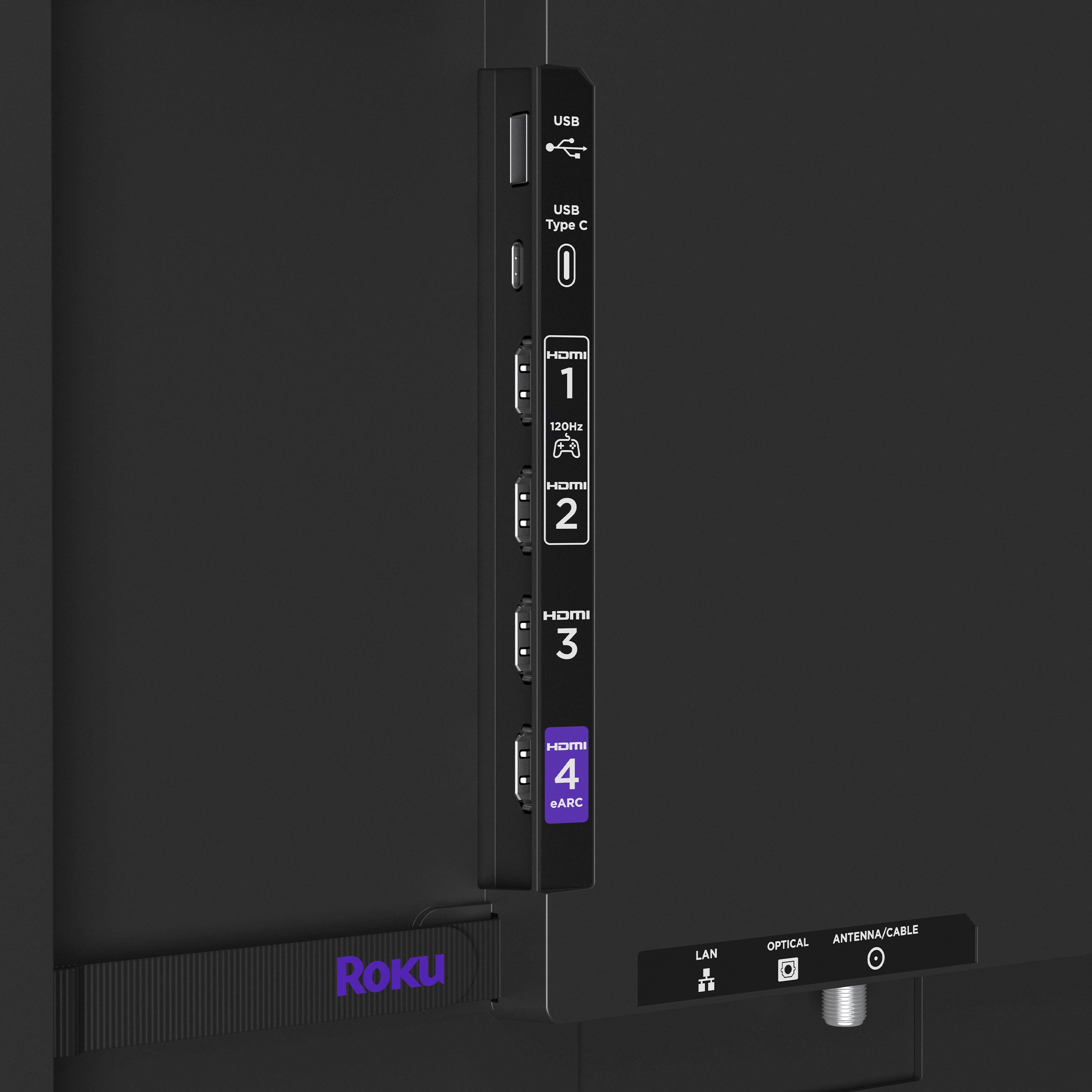 The text on the image reads: "USB USB Type C O HOMI 1 120H HOMI 2 HOMI 3 HOMI 4 eARC RoKu LAN OPTICAL ANTENNA/CABLE."