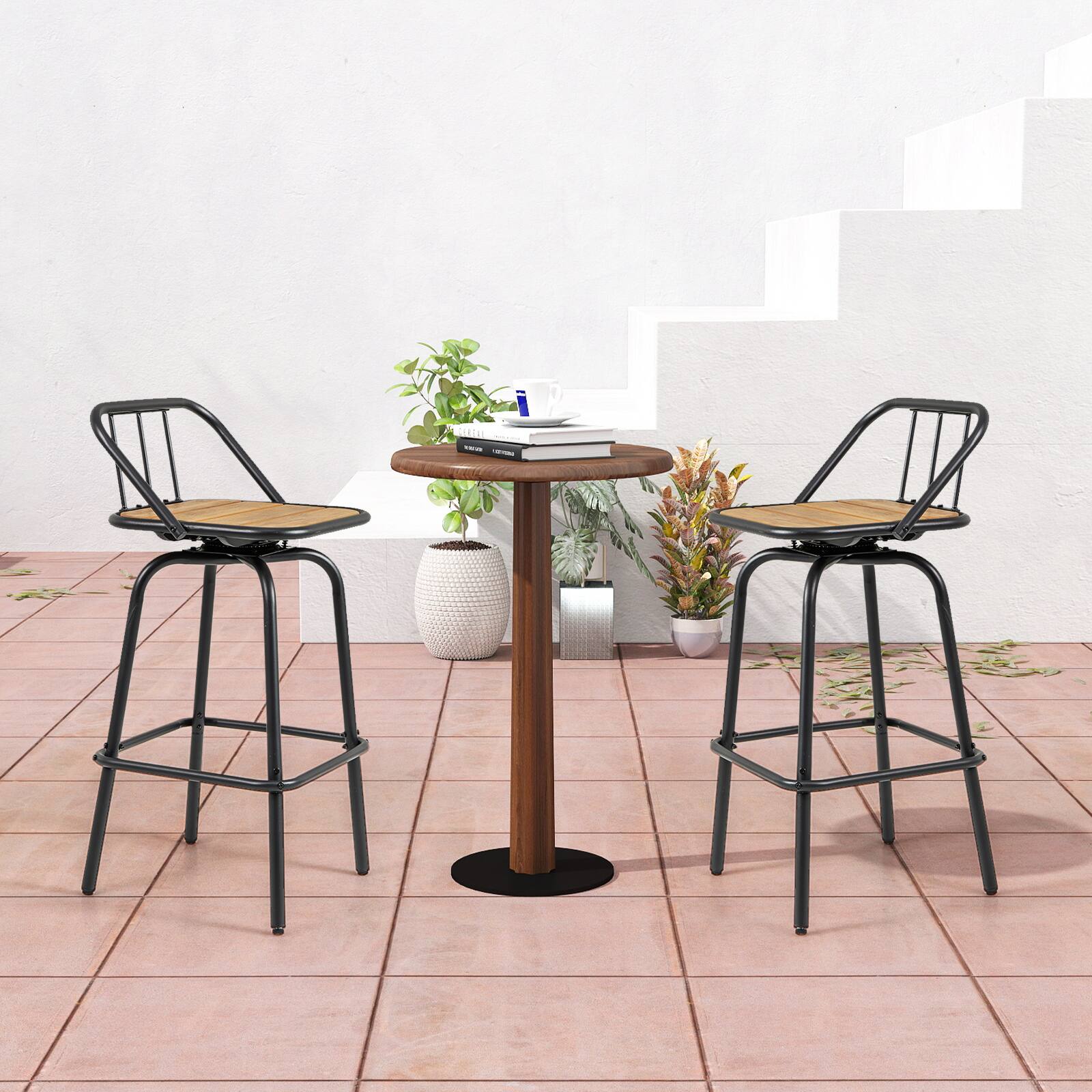 Alt View 3. Gymax - Gymax 27.5'' Heavy-duty Metal Frame Bar Height Chairs w/ Footrest & Backrest for Patio - Black, Natural.