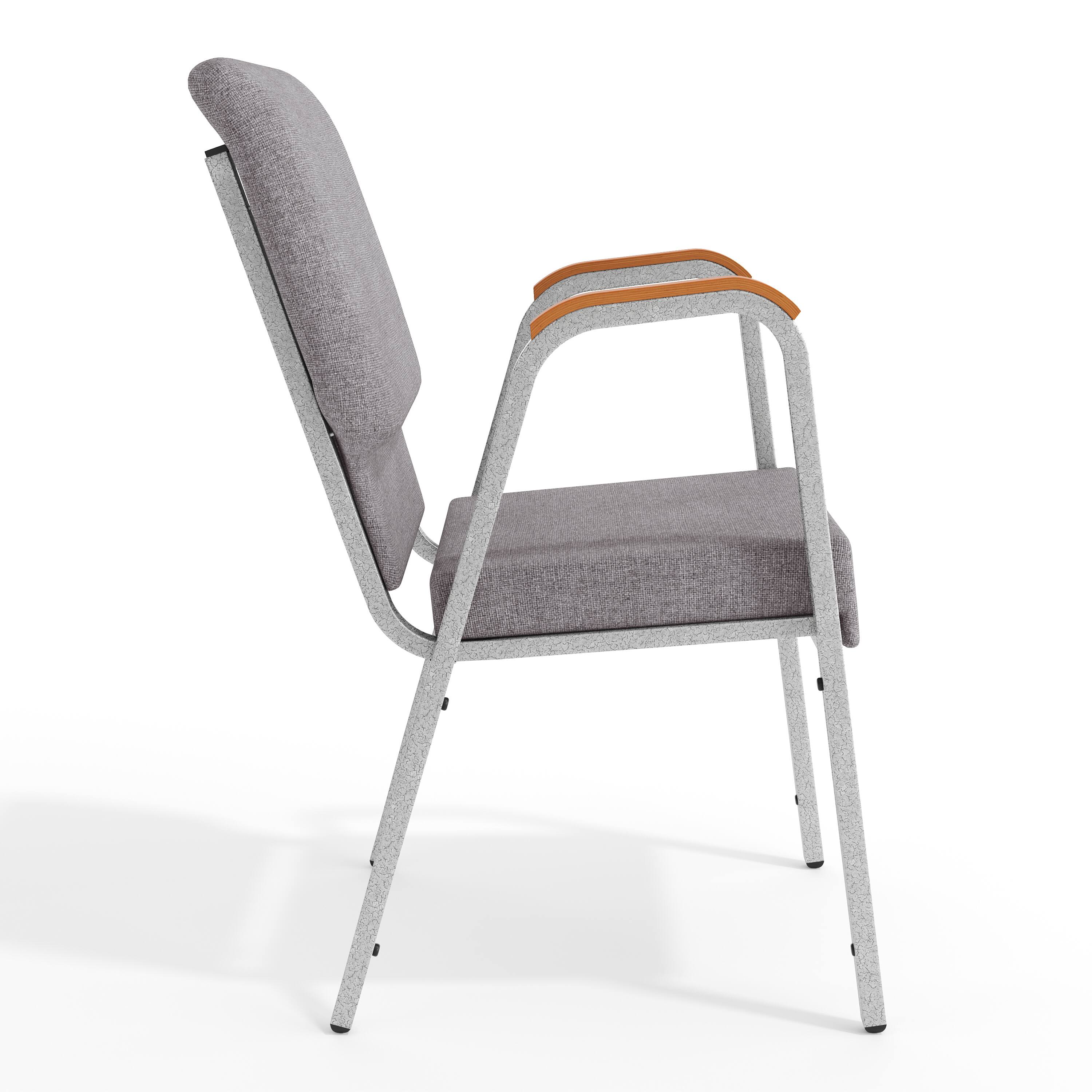 Alt View 8. Emma + Oliver - 21" Stackable Church Chair with Arms - Gray Fabric/Silver Vein Frame.