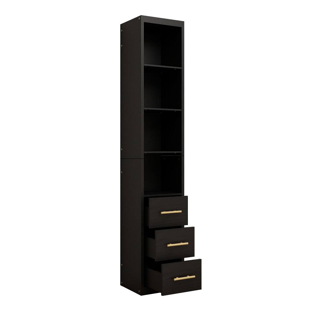 Alt View 3. Loheer - Loheer 85 Inch Tall Black Storage Cabinet with Drawers Narrow Freestanding Shelves for Bathroom Laundry Living Room - Black.