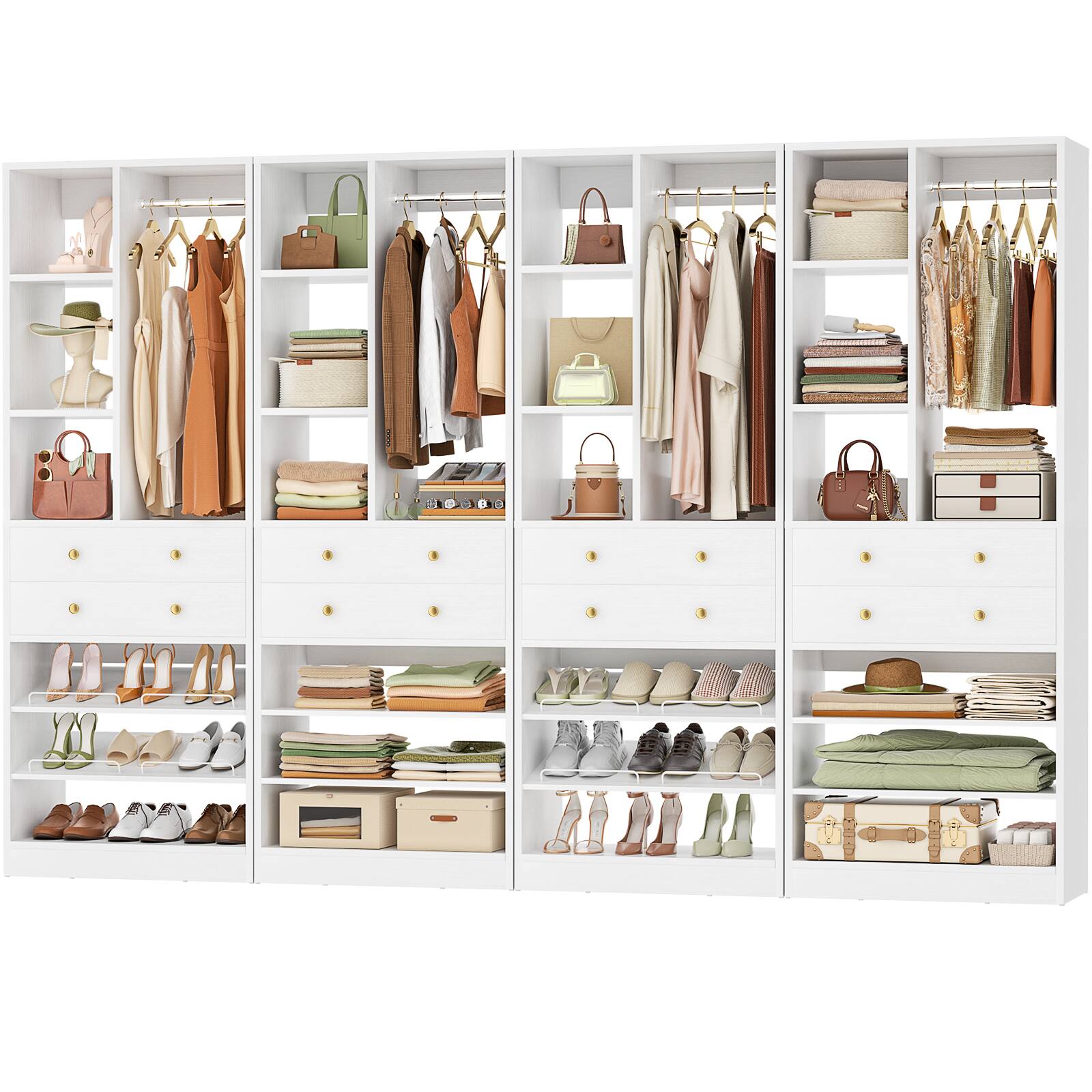 Alt View 3. Aheaplus - 111" Closet System: 8-Drawer & Shelf Organizer, Fits 10ft Walk-ins. Free Standing, 2400LB Capacity, 4-Pack - White.
