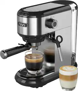 HBN - 20-Bar Espresso Machine with Milk Frother, Stainless Steel, Steam Wand, 34oz Tank, 1450W, Home & Office - Black