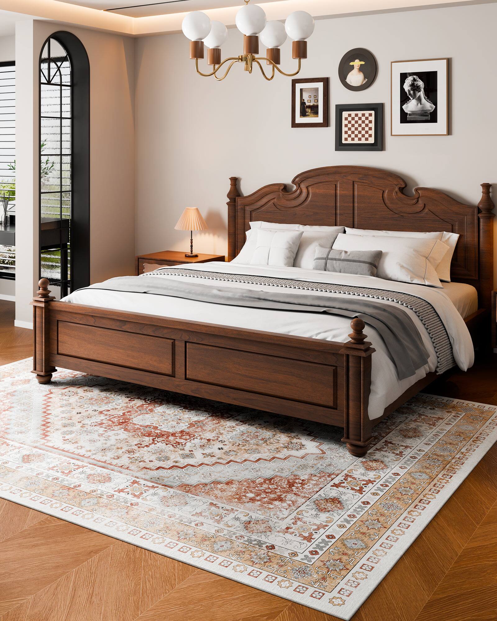 Back. VEVOR - Area Rug, 8 x 10 ft Large Washable Rug, Non-Slip and Tear-Resistant Soft Carpet, Pet & Child Friendly Vintage Area Rugs - Brown Red.