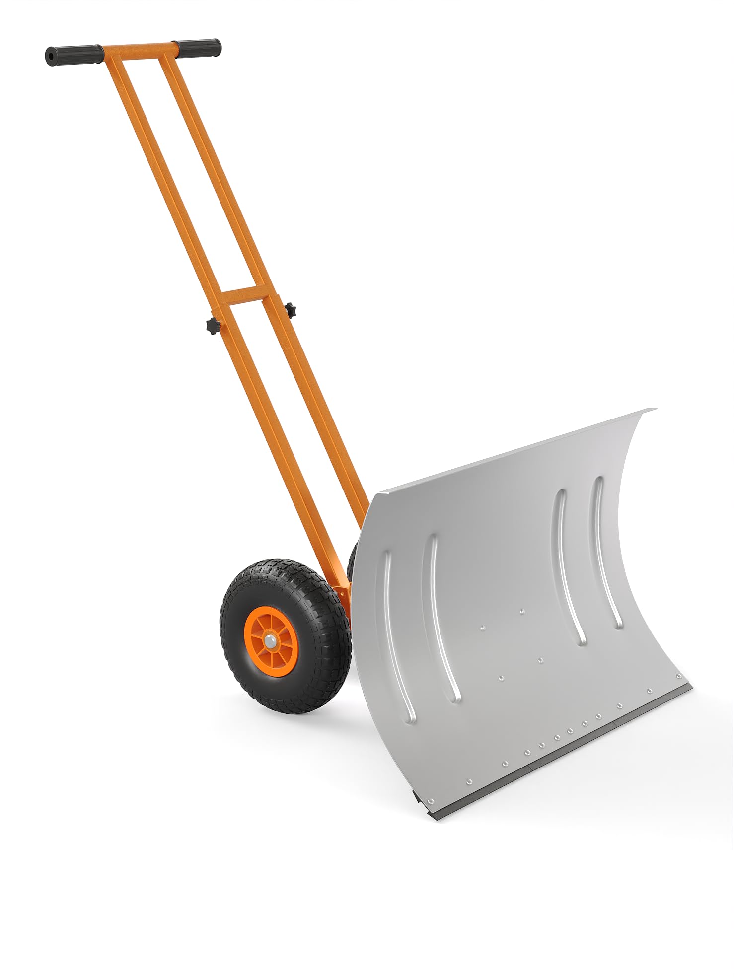 Front. Babevy - 29" Snow Shovel Pusher with Double Rod, 2-Wheel Heavy Duty Metal Blade & Adjustable Handle for Driveways - Silver.