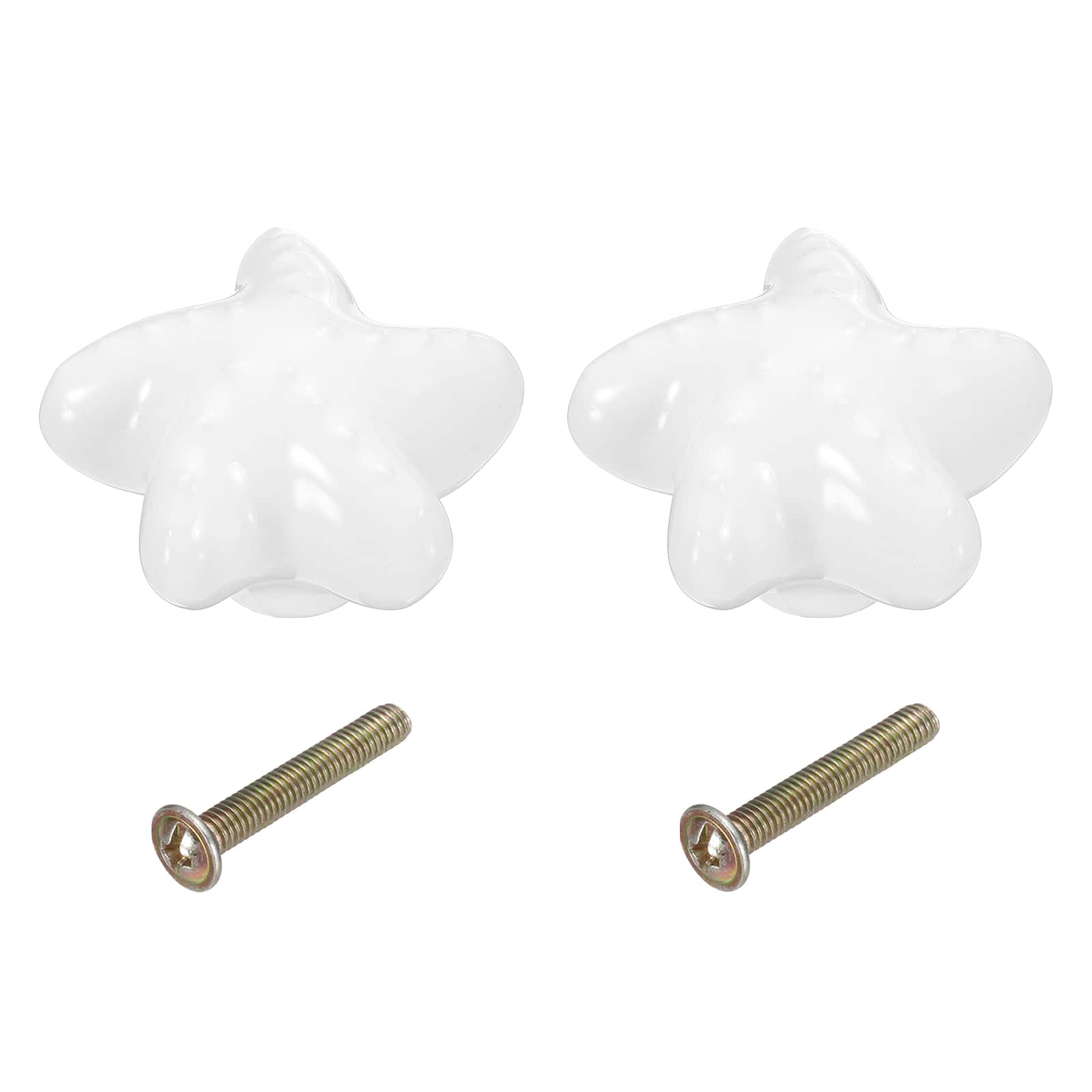 Unique Bargains - 2pcs Starfish Ceramic Cabinet Knobs, Decorative Drawer Pulls w/ Screws for Cupboards - White