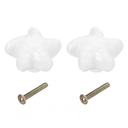 Front. Unique Bargains - 2pcs Starfish Ceramic Cabinet Knobs, Decorative Drawer Pulls w/ Screws for Cupboards - White.