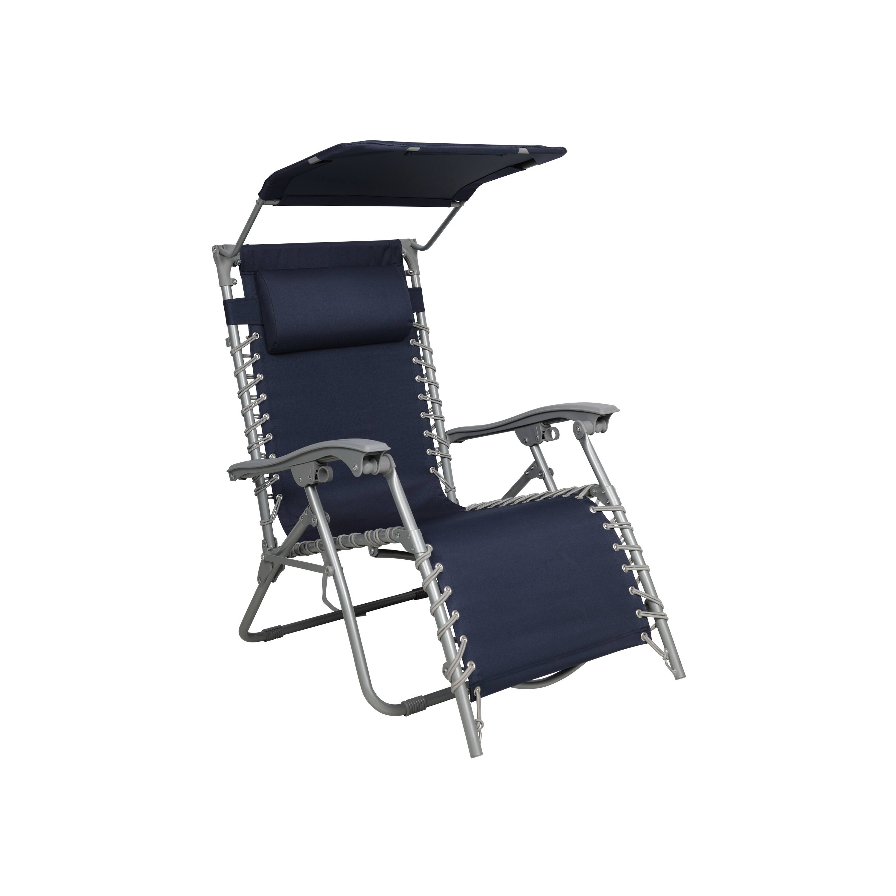Front. Bliss - Gravity Free Beach Chair w/ Pillow & Canopy - Navy.