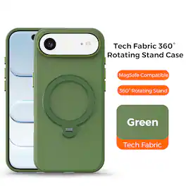 Dteck - Tech Fabric Texture Magnetic Case for Apple iPhone Air, Shockproof Protective Cover with 360° Rotating Ring Stand - Green