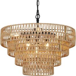 Loheer - Six Light Rattan Chandelier with Four Tier Woven Shade for Dining Room