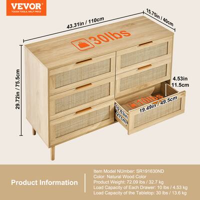 VEVOR 6 Drawer Rattan Dresser, Boho Dresser, Rattan Chest of Drawers with Spacious Storage, Natural Rattan Dresser for Bedroom Natural Wood Color SR191630ND - Best Buy VEVOR 6 Drawer Rattan Dresser, Boho Dresser, Rattan Chest of Drawers with Spacious Storage, Natural Rattan Dresser for Bedroom Natural Wood Color SR191630ND - Best Buy