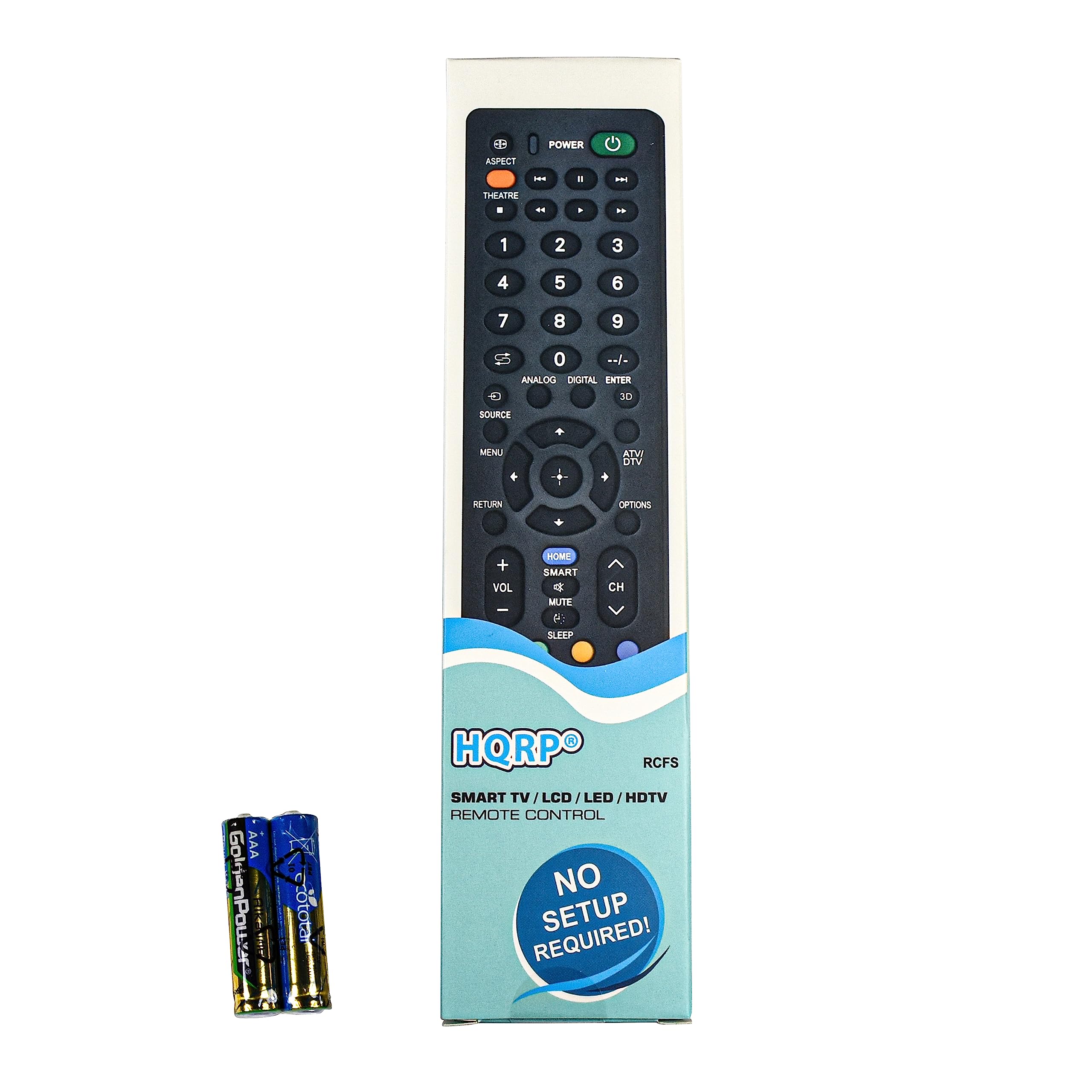 HE ASPECT POWER . .. THEATRE . - . - 1 2 3 4 5 6 7 8 9 0 - ANALOG DIGITAL ENTER 3D SOUNCE MENU 4 ATW DTV RETURN OPTIONS + VOL I HOME SMART a MUTE M SUFP CH AAA   Metototai cototar HQRPO RCFS SMART TV 1 LCD I LED 1 HDTV REMOTE CONTROL NO SETUP REQUIRED!