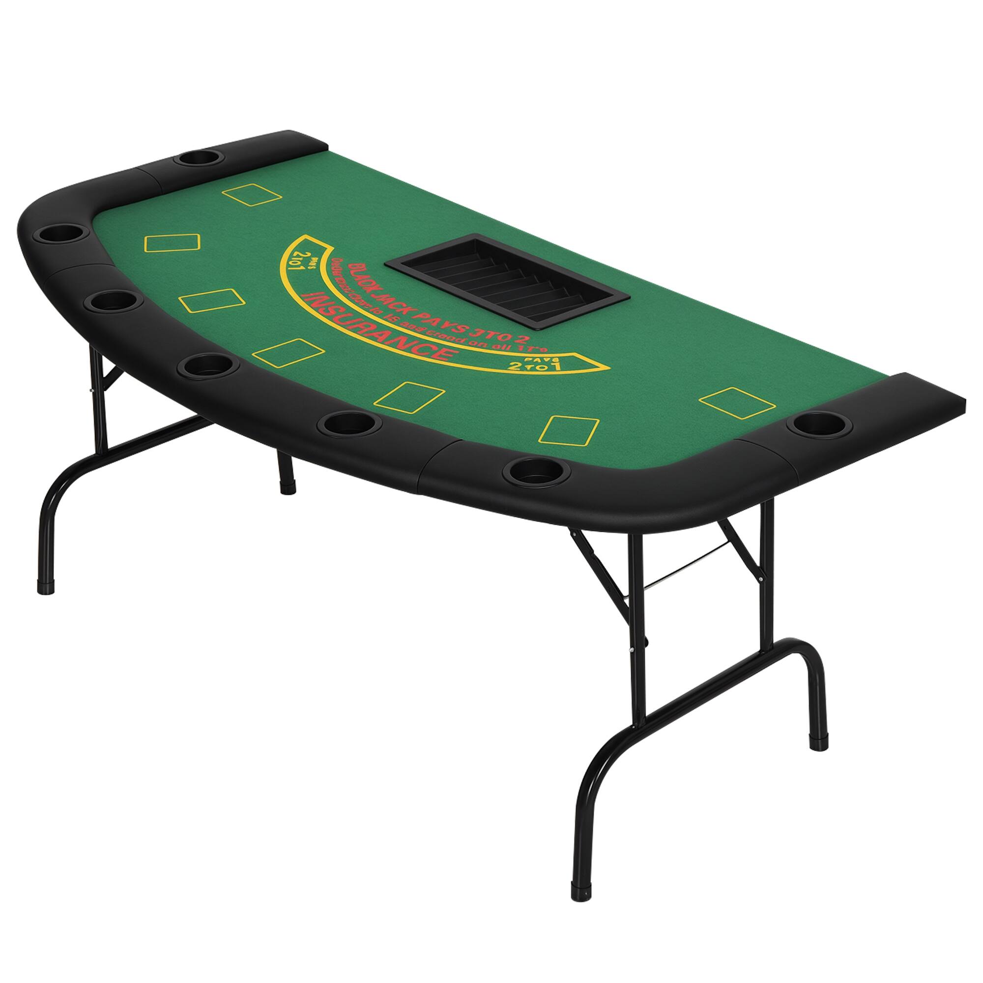 Soozier - Poker Table Foldable, 72" Blackjack Table for 7 Players with Chip & Cup Holder