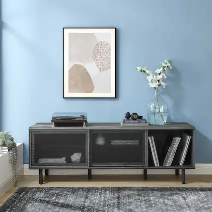Front. Modway - Kurtis 67" TV and Vinyl Record Stand by Modway - Charcoal.