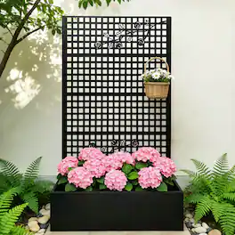 Loheer - Metal Planter Box with Trellis, 5.9 ft H Raised Garden Bed Privacy Screen for Patio Balcony - Black