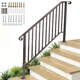 Winado - 4-Step Handrails Wrought Iron Transitional Crimping Handrail Waterproof Cover for Concrete Steps Indoor Outdoor Garden - Brown