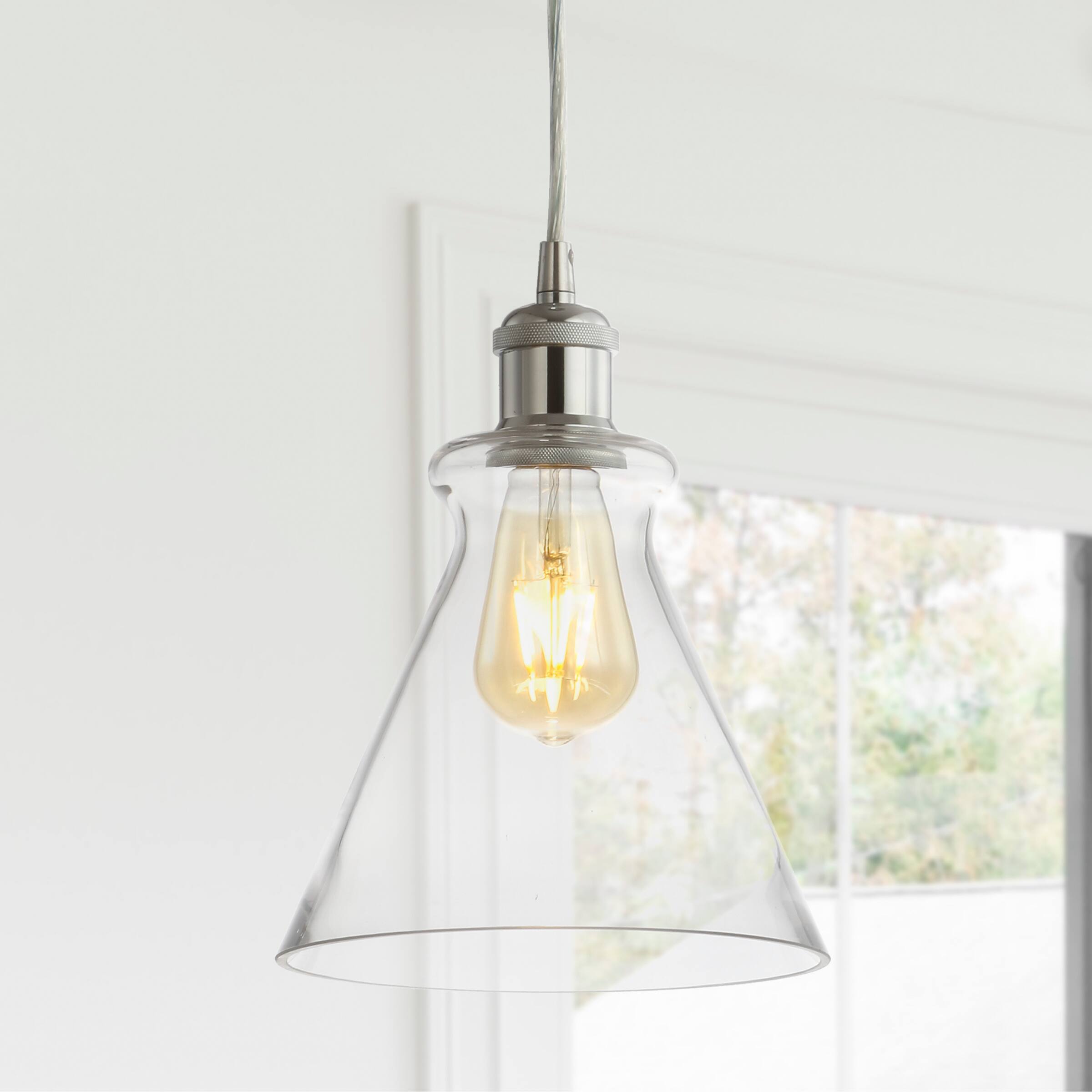 Alt View 1. Jonathan Y - Goldwater 7.5" Adjustable Drop Metal/Glass LED Pendant, Chrome - Chrome.