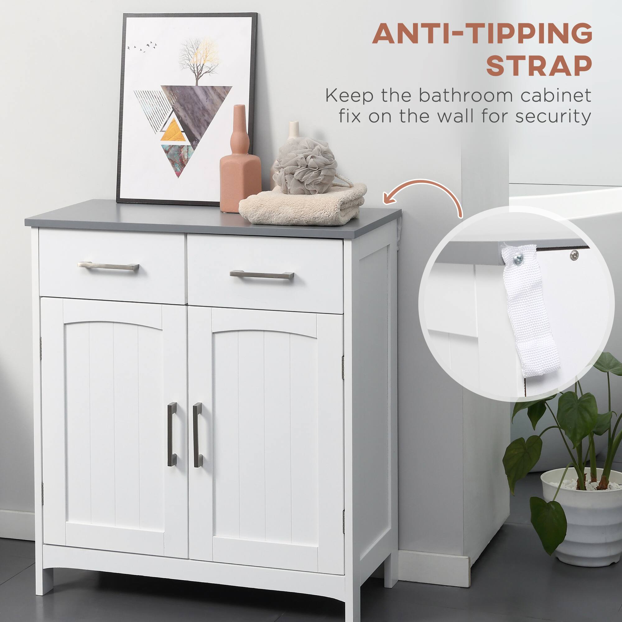 ANTI-TIPPING STRAP  
Keep the bathroom cabinet fixed on the wall for security