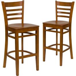 Emma + Oliver - Bar Stools | Set of 2 Wood Bar Stools with Back - Cherry Wood Seat/Cherry Wood Frame